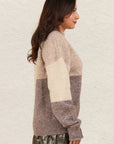 VERY J Color Block Mock Neck Drop Shoulder Sweater