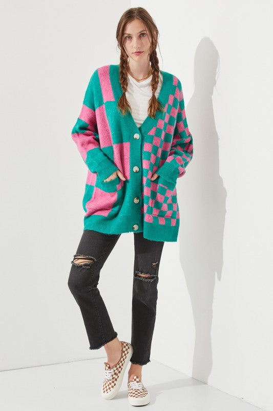 Jade By Jane Checkered Oversized Sweater