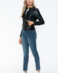 Snobbish PU Leather Zip Up Jacket with Pockets