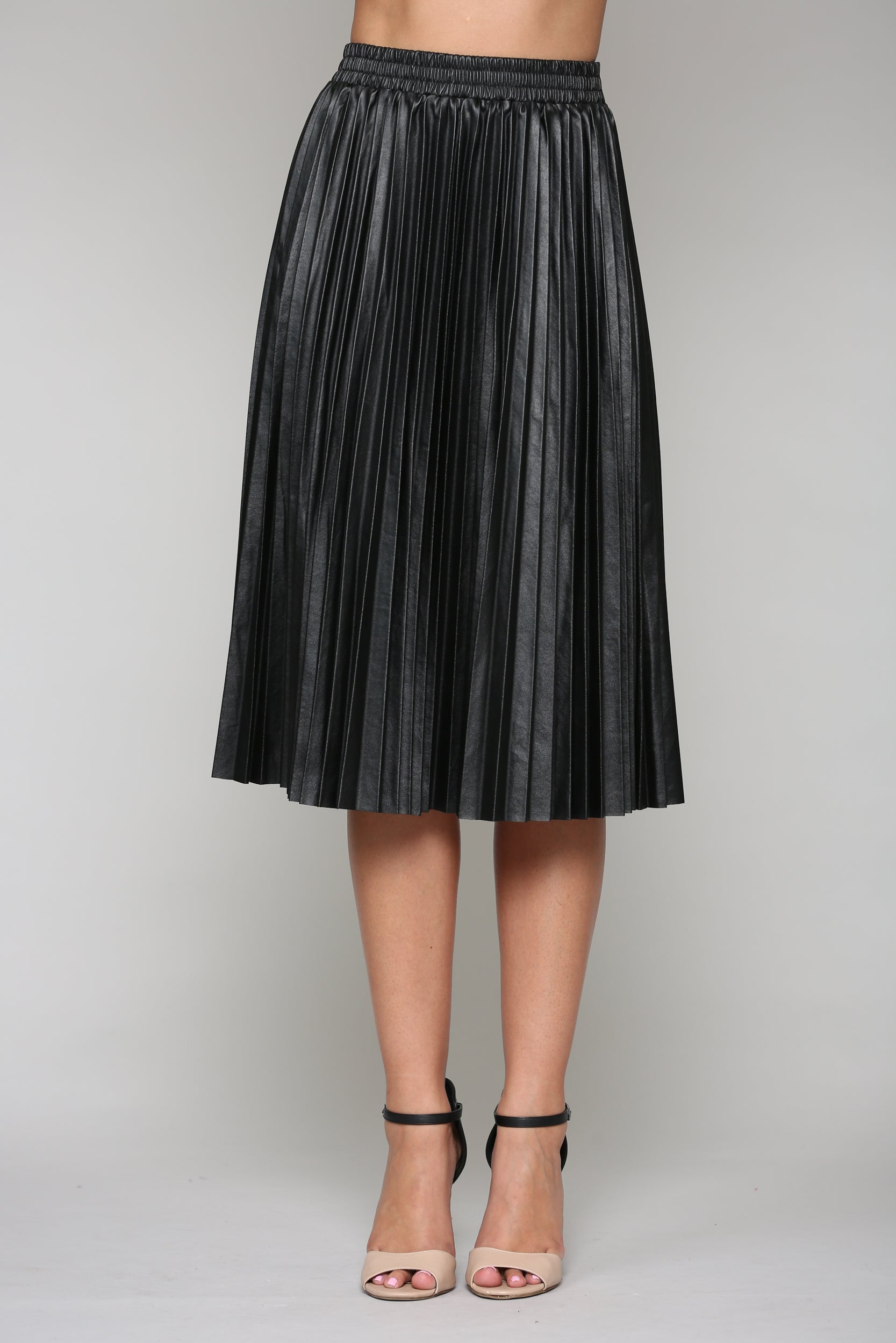 Lisa Pleated Faux Leather Skirt