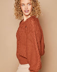 POL Cable Knit Cutout Long Sleeve Sweater