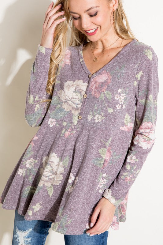 e Luna Floral Triblend Babydoll Top