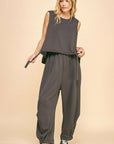 Davi & Dani Drawstring Hem Round Neck Tank and Pants Set