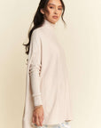 Davi & Dani High-Low Turtleneck Long Sleeve Knit Top