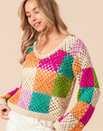 BiBi Multi Color Checkered Long Sleeve Knit Top