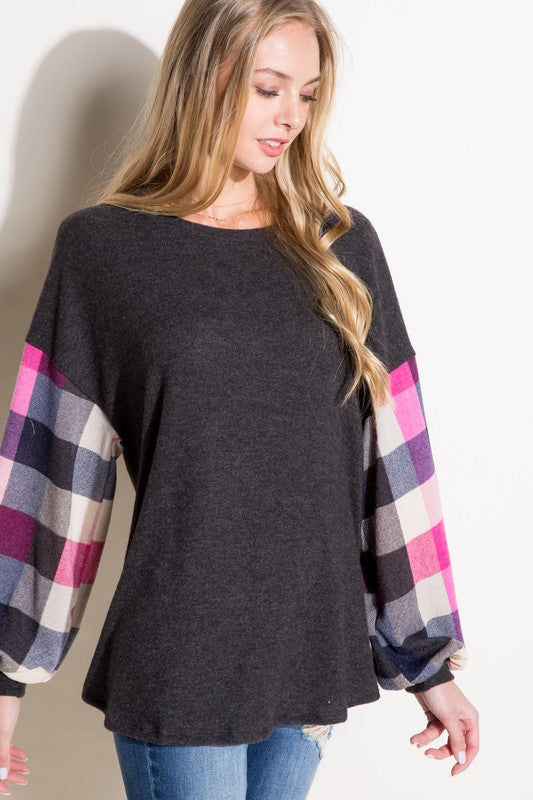 e Luna Plus Multi Plaid Mixed Top