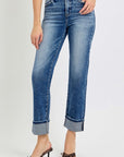 RISEN Full Size High Rise Crop Straight Roll Up Jeans