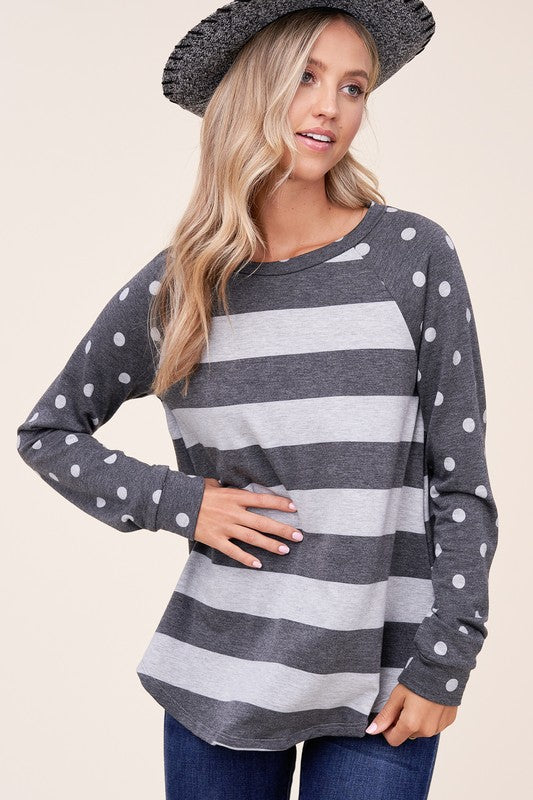 e Luna Dot Stripe Mixed Sweatshirt