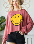 Jade By Jane Smiley Face Long Sleeve Crop Top