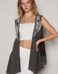 POL Embroidered Pearls Open Front Sleeveless Cardigan