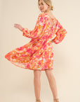 And The Why Full Size Printed Tie Back Long Sleeve Dress