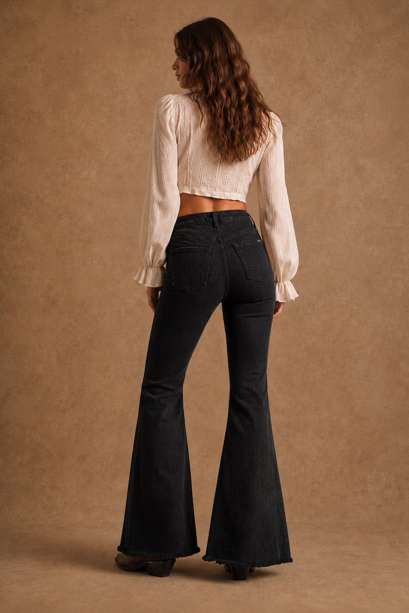 GJG Denim Starlit Glam Black Rhinestone Bell Bottom Jeans