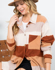 e Luna PLUS Fuzzy Stripe Button Down Shacket