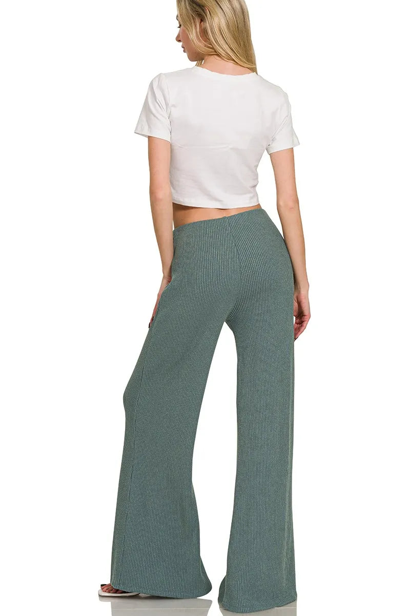 Zenana Mock Neck Top and Pants Sweater Set in Jade