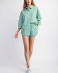 2pcs Set Soft Woven Striped Overshirt & Shorts