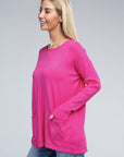 Zenana Viscose Front Pockets Sweater