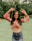 Miss Sparkling |Mesh Cropped Printed Top