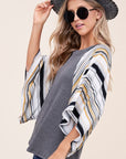 e Luna Waffle Striped Mix Kimono Top