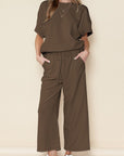 Women Textured T Shirt and Drawstring Pants Set