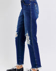 Judy Blue Full Size High Waist Rigid Magic Heavy Destroy Straight Jeans