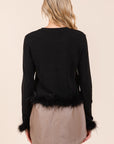 Mittoshop Feather Trim Long Sleeve Crop Hacci Knit Top