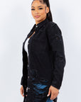 American Bazi Distressed Button Up Long Sleeve Denim Jacket