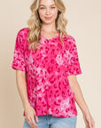 BOMBOM Leopard V-Neck Short Sleeve T-Shirt