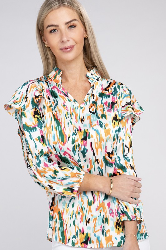 Multicolor Print Ruffle Blouse