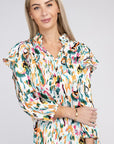 Multicolor Print Ruffle Blouse