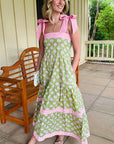Floral Stripe Patchwork Knot Strap Maxi Dress