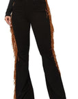 GJG Denim Fringe Bell Bottom Jean in Black- Inseam 32