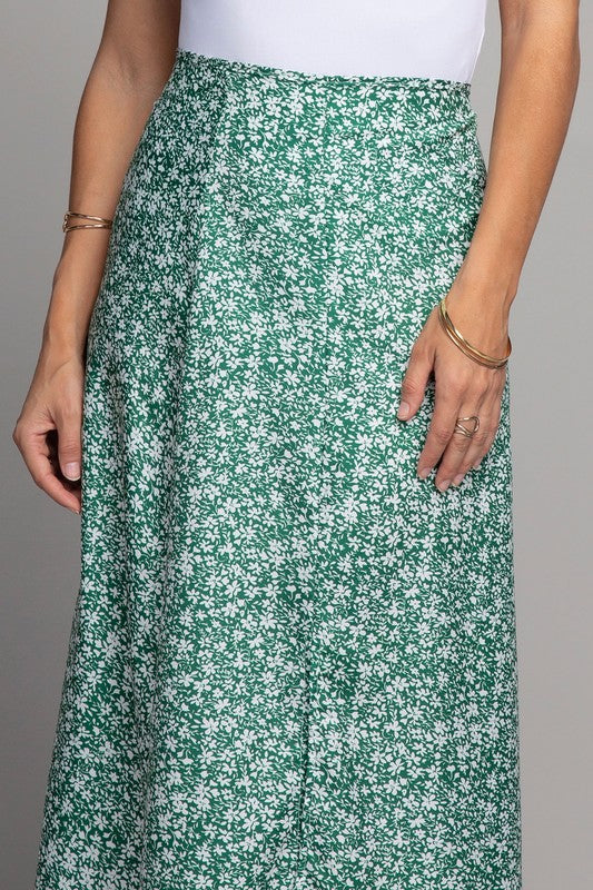 Floral Midi Skirt with Slit - Online Only
