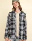 VERY J Contrast Plaid Raw Detail Shirt