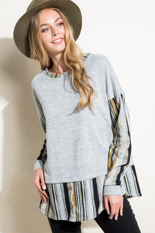 e Luna Plus Solid Multi Stripe Mixed Top