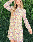 And The Why Floral Mock Neck Flounce Sleeve Dress