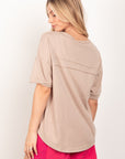 VERY J Twisted Sleeve Band Half Button Top