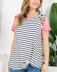 e Luna PLUS Floral Striped Mixed Top