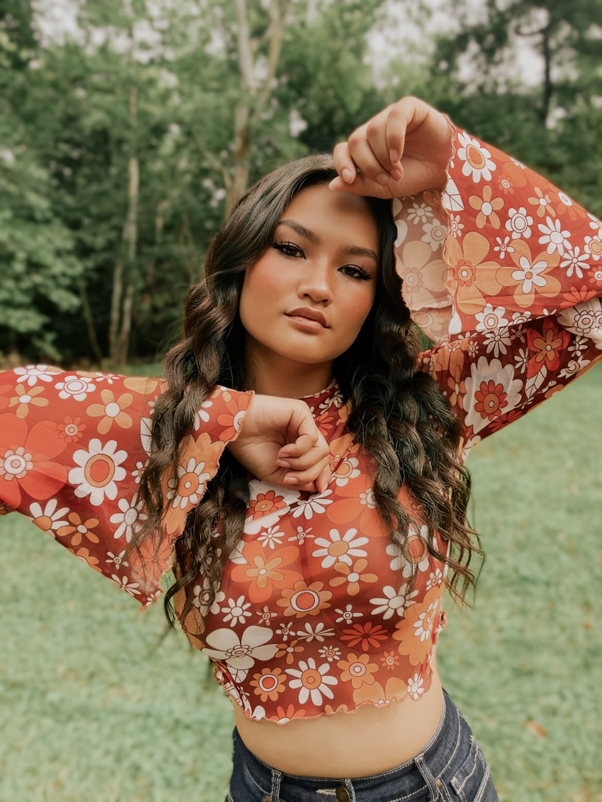 Miss Sparkling |Mesh Cropped Printed Top