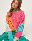 Davi & Dani Color Block Distressed Sweater - My Pampered Life Seattle