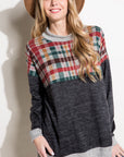 e Luna PLUS Solid Plaid Mock Neck Top