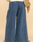 Davi & Dani Drawstring Hem Wide Leg Mid Rise Jeans