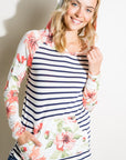 e Luna Striped Floral Mix Sweatshirt