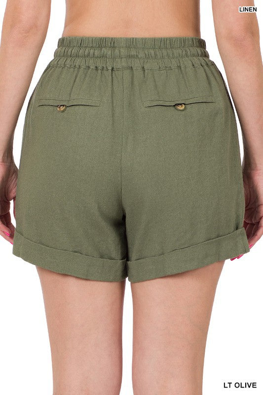 Zenana Linen Drawstring Waist Shorts with Pockets - Online Only