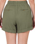 Zenana Linen Drawstring Waist Shorts with Pockets - Online Only