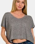 Zenana V-Neck Short Sleeve Cropped T-Shirt