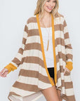 Jade By Jane Open Front Striped Draped Cardigan