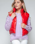 Snobbish Zip Up Turtleneck Shiny Quilted Vest