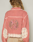 POL Crochet Patch Embroidered Button Up Jacket