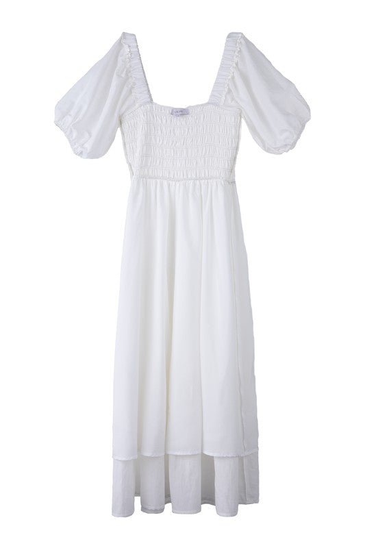 Lilou Tiered Long Dress with Puff Sleeves