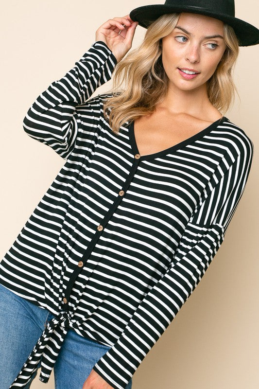 e Luna Striped Button Down Top